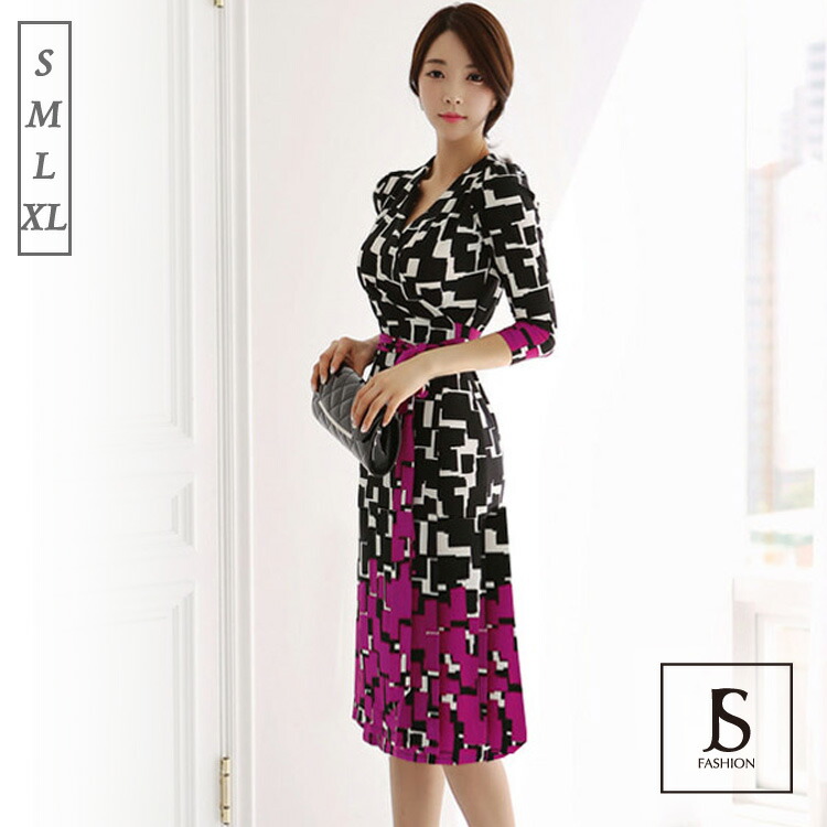 楽天市場 限定値下げ 送料無料 ラップワンピース 柄プリント 全開カシュクール ウエストリボン 柄物 カジュアルワンピ ミディアム丈 膝丈 春夏 袖あり きれいめ 華やか 大人セクシー S M L Xl 大きいサイズ Jsファッション 02 ｊｓファッション