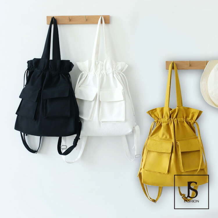 トートバッグ 全3色 2way リュック 大きめ ポケットデザイン 対応 大きいバッグ カジュアルバッグ キャンバス地 レディース 布 軽い エコ バッグ サブバック お出掛け 折りたたみ おしゃれ レジャー お泊り 通勤 通学 レッスン 0630 6月新作 Jsファッション