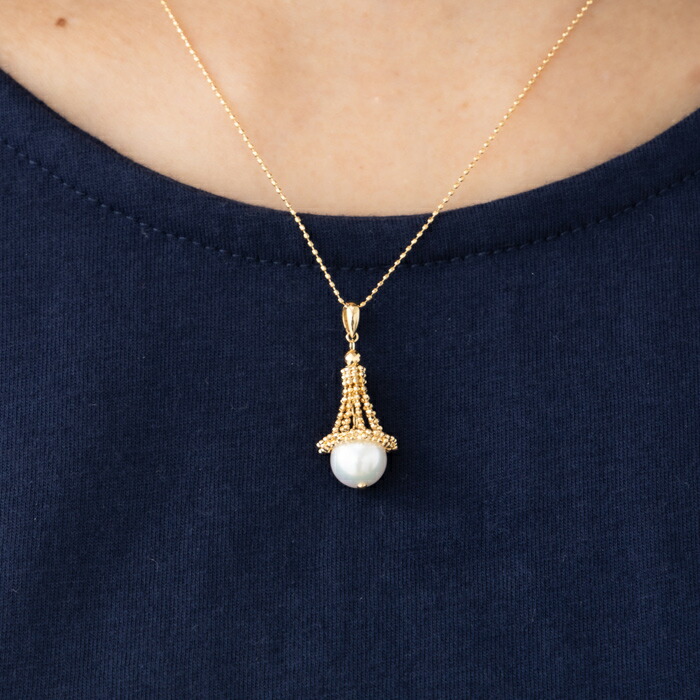 楽天市場】【50cm】K18WG あこや真珠 ペタル＆ミラーボール ネックレス