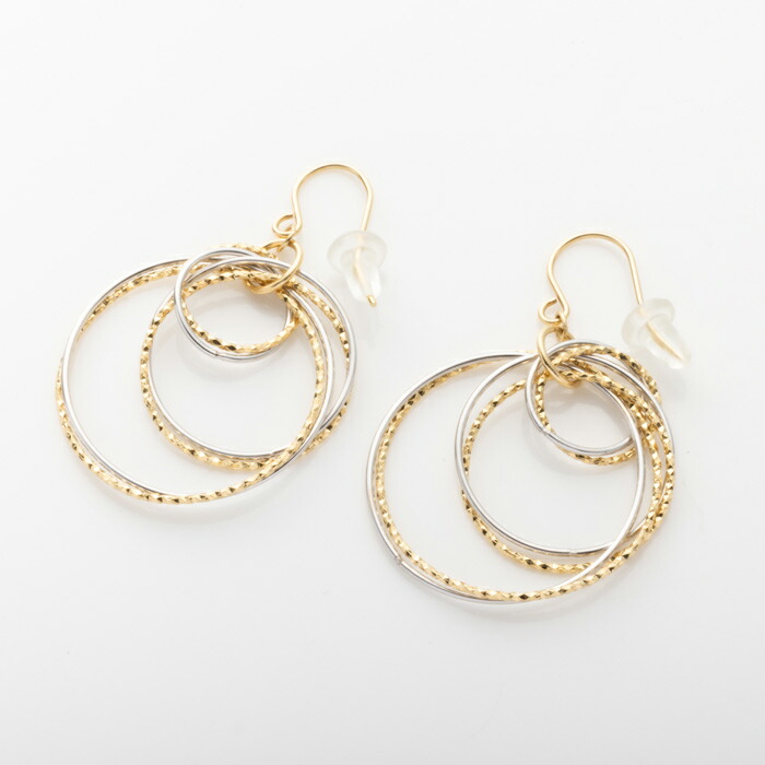 楽天市場】ダブル フープ ピアス コンビカラー K18 YG WG 18金