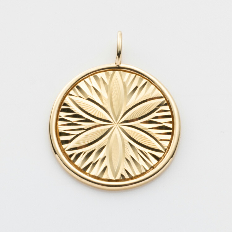 K18 透かしペンダントトップ オニキス リバーシブル透かし模様 サークル ペンダントトップ