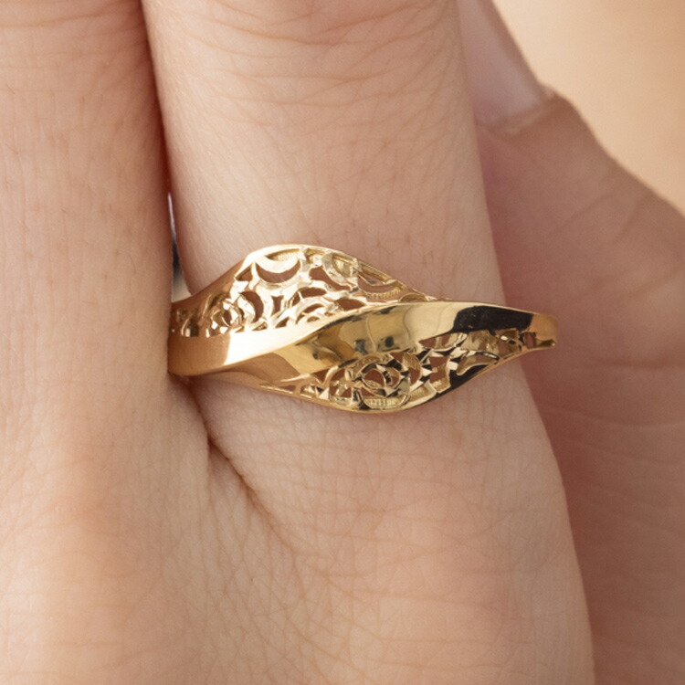 K18 YG グレードE ゴールド ウェーブ デザイン リング 最高級　#14 K18 YG グレードE ゴールド ウェーブ デザイン リング 最高級 #14