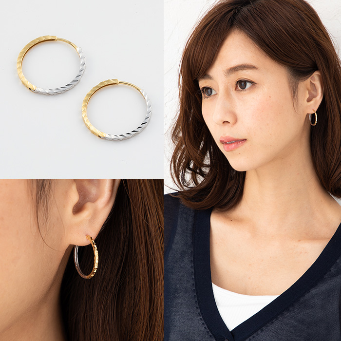 楽天市場】ダブル フープ ピアス コンビカラー K18 YG WG 18金