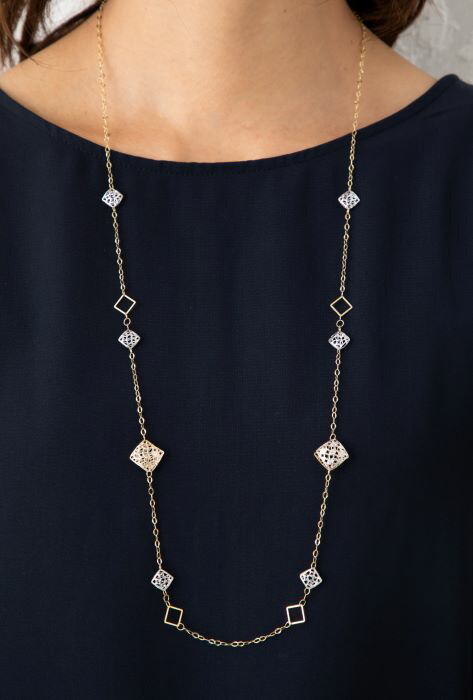 新品◆K18 ステーション ロングネックレス Claire(クレール) 楽天市場】マルチスクエア・オーバルロングネックレス 約80cm 約5.4g