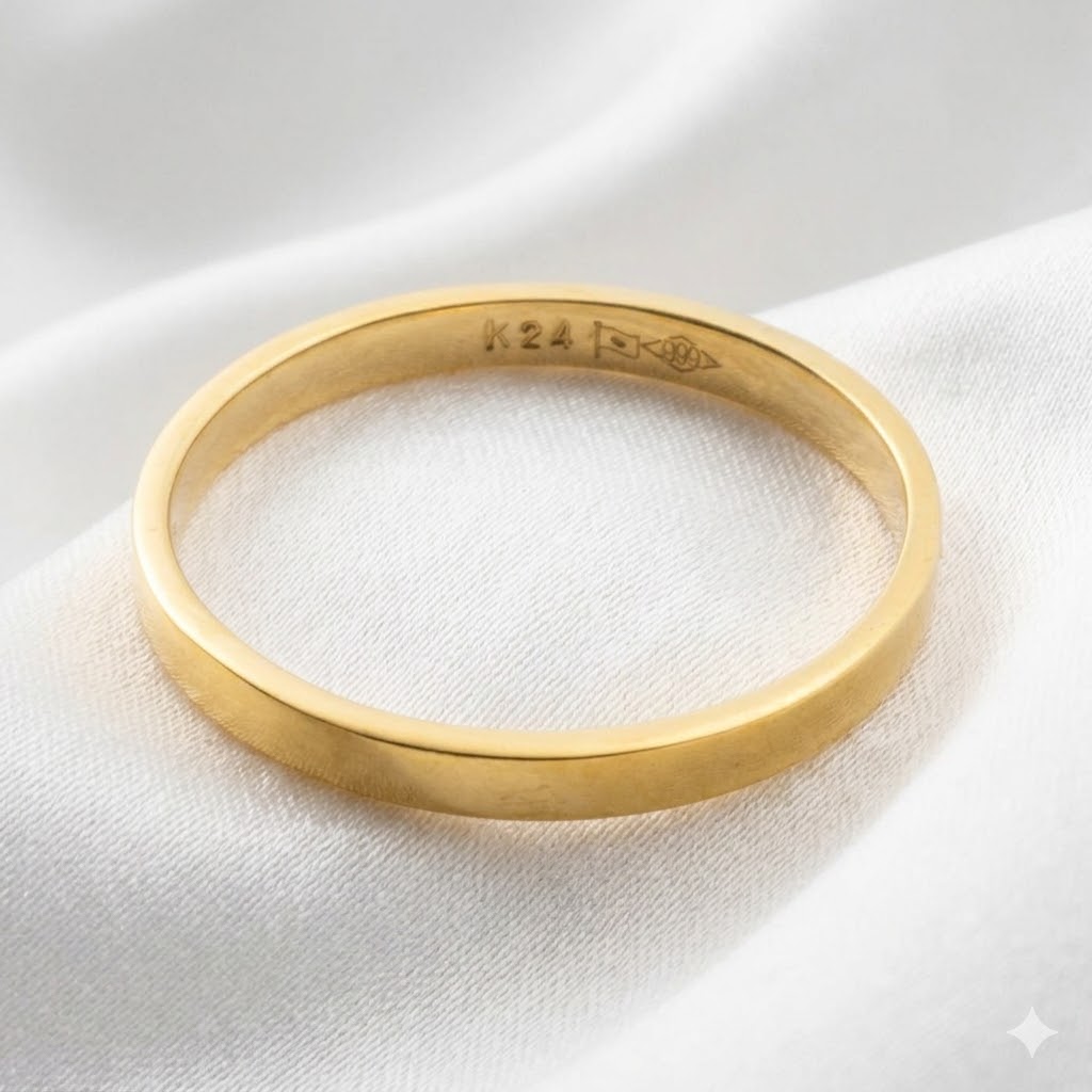 24金 K24 純金 リング 指輪 ゴールド 豪華 平打ち デザイン 約1.8g(10号基準) 幅約1.9mm【造幣局品位証明刻印】|J.GRACE(ジェイグレイス)