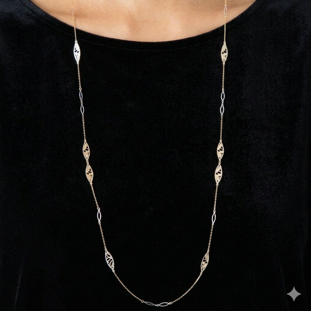 コンビリーフデザインロングネックレス K18ネックレス 約80cm K18ネックレス 18金 ネックレス ゴールド ホワイトゴールド レディース 約4g K18/WG|J.GRACE(ジェイグレイス)