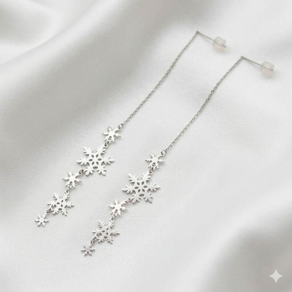 雪の結晶 チェーンピアス ロングピアス K18WG ホワイトゴールドピアス 18金ホワイトゴールド 約1.3g 左右合計|J.GRACE(ジェイグレイス)