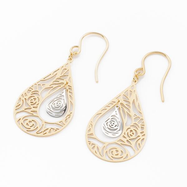 K18YG/WGコンビ 透かしデザイン ピアス ゴールド ホワイトゴールド 18金 重さ約1.0g|J.GRACE(ジェイグレイス)