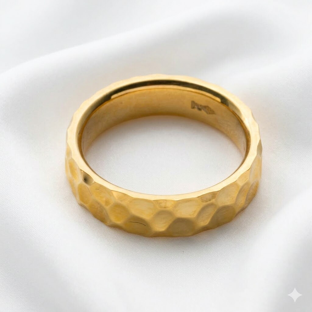 純金 鍛造 槌目 リング 造幣局ホールマーク入り 幅約5mm K24 24金 造幣局品位証明 結婚指輪 マリッジリング ペアリング 鍛造 槌目リング サイズフルオーダー|J.GRACE(ジェイグレイス)