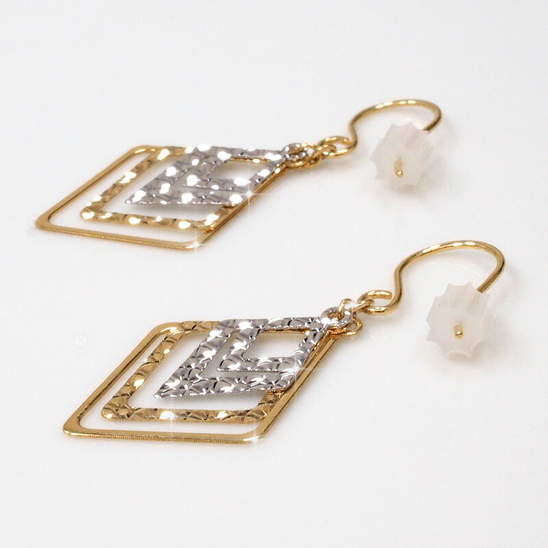 K18 きらきらフリンジピアス K18フラワークロスフリンジ スタッドピアス（ピアス