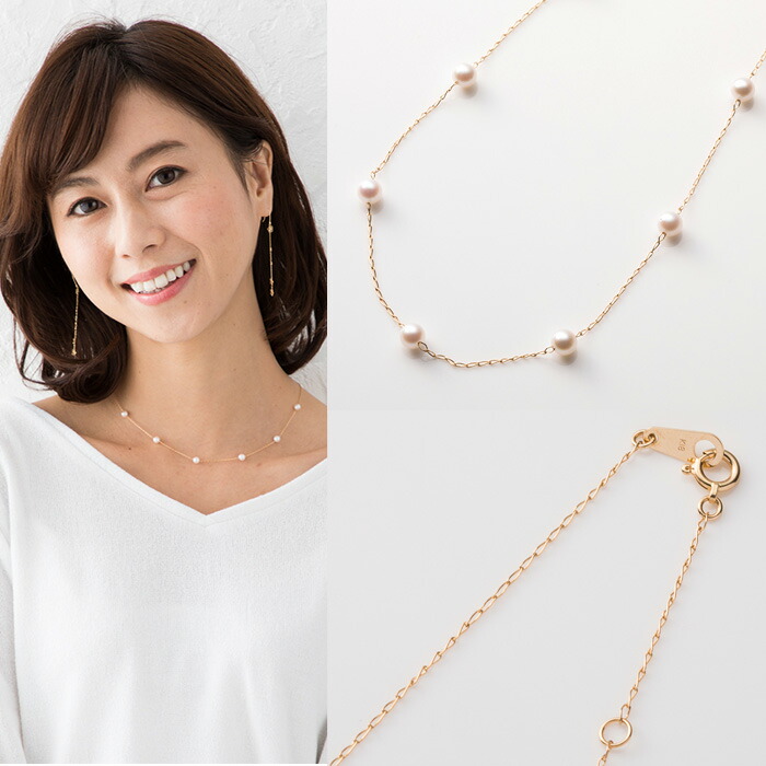 楽天市場】K18 アコヤ真珠 ステーションネックレス （6.0〜5.5mm