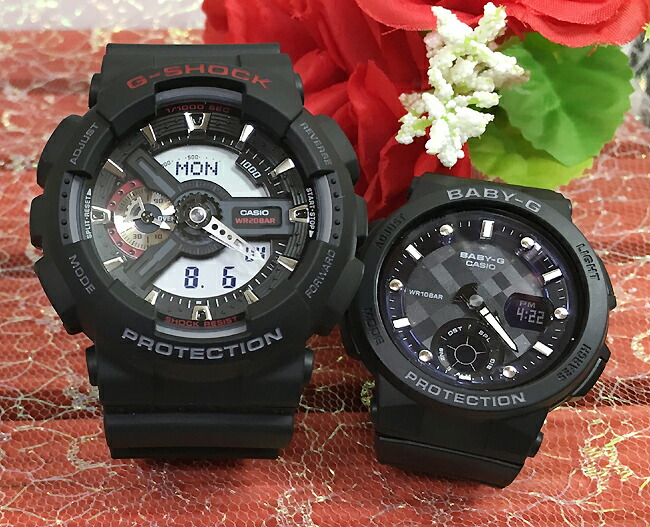 【愛の証 一緒にタフな時を刻もう】Gショック ペアウオッチ Gショック ペア G-SHOCK BABY-G ペア腕時計 カシオ 2本セット アナデジ GA-110-1AJF BGA-250-1AJF人気 婚約夫婦 高級クリスマス プレゼント 誕生日 御祝い還暦 銀婚式 結婚記念日 婚約|時計のジュエリータイム ムラタ