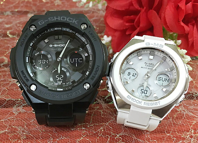 【愛の証 一緒にタフな時を刻もう】ペアウオッチ gショックGショックペアウォッチ G-SHOCK BABY-G Gスチール　G-MS カシオ 2本セット 電波ソーラー GST-W100G-1BJF MSG-W100-7AJF｜時計のジュエリータイム　ムラタ 49,500円