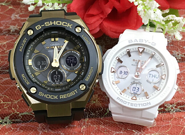 【愛の証 一緒にタフな時を刻もう】Gショック ペアウオッチgショック 婚約夫婦 高級クリスマス プレゼント 電波ソーラー G-SHOCK BABY-G ペア腕時計 カシオ 2本セット GST-W300G-1A9JF BGA-2500-7AJF 大人のG-SHOCK 誕生日 御祝い還暦 銀婚式｜時計のジュエリータイム　ムラタ