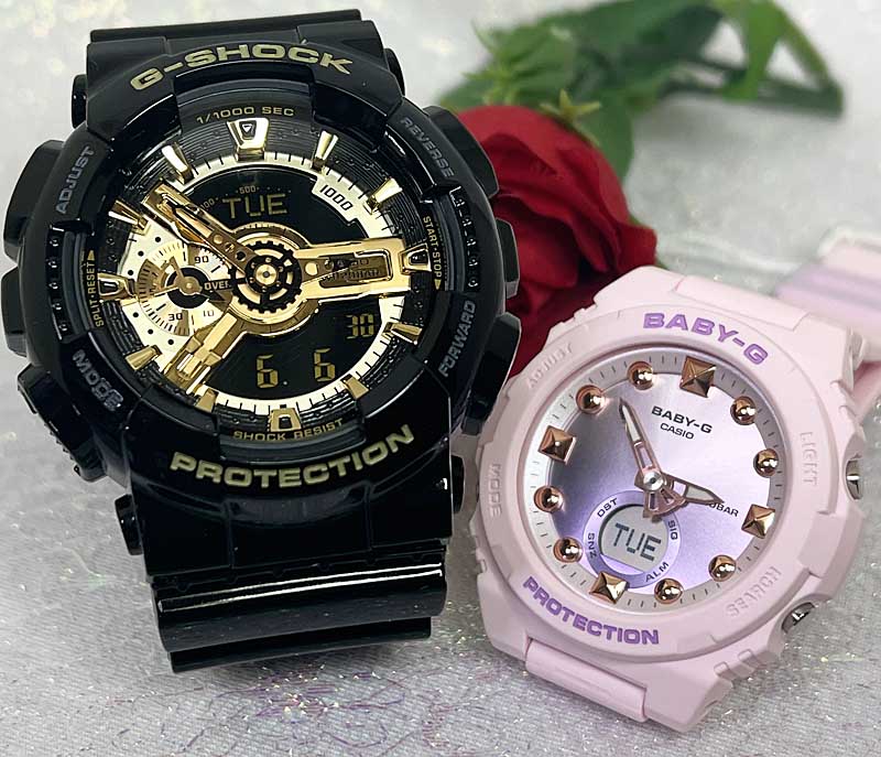 【愛の証 一緒にタフな時を刻もう】Gショック ペアウオッチ G-SHOCK ペア腕時計 カシオ 2本セット gショック アナデジ GA-110GB-1AJF BGA-320-4AJF クリスマス 誕生日 御祝い還暦 銀婚式 結婚記念日 婚約夫婦 高級クリスマス プレゼント｜時計のジュエリータイム　ムラタ 23,430円