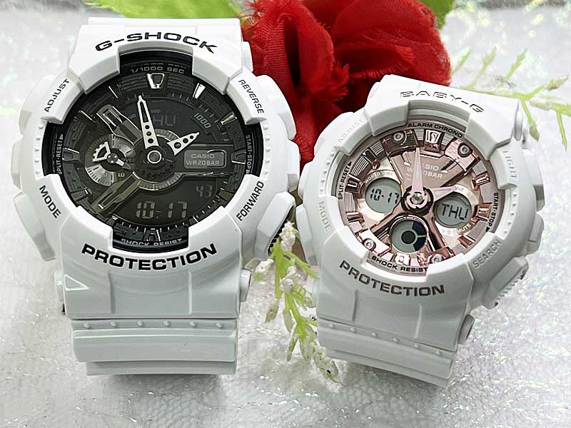 【愛の証 一緒にタフな時を刻もう】Gショック ペアウオッチ G-SHOCK BABY-G ペア腕時計 カシオ 2本セット GA-110GW-7AJFBA-130-7A1JF プレゼントアナデジ 電池式 クリスマス誕生日 御祝い 銀婚式 結婚記念日 婚約 婚約夫婦 高級クリスマス プレゼント|時計のジュエリータイム ムラタ