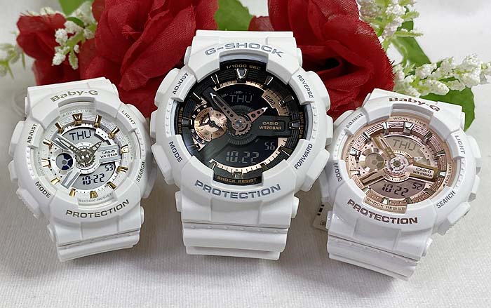 【愛の証 一緒にタフな時を刻もう】Gショック トリプルウオッチ G-SHOCK BABY-G トリプル腕時計 カシオ 3本セット アナデジ GA-110RG-7AJF BA-110X-7A1JF BA-110XRG-7AJF　婚約　夫婦 高級　クリスマス プレゼント　兄弟」姉妹　家族で揃える｜時計のジュエリータイム　ムラタ 35,750円
