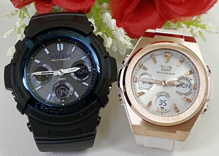 【愛の証 一緒にタフな時を刻もう】ペアウオッチ gショック Gショックペアウオッチ G-SHOCK BABY-G ペア腕時計 カシオ 2本セット 電波ソーラー AWG-M100A-1AJF MSG-W600G-7AJF 婚約 夫婦 高級 クリスマス プレゼント誕生日 御祝い還暦 銀婚式 結婚記念日｜時計のジュエリータイム　ムラタ