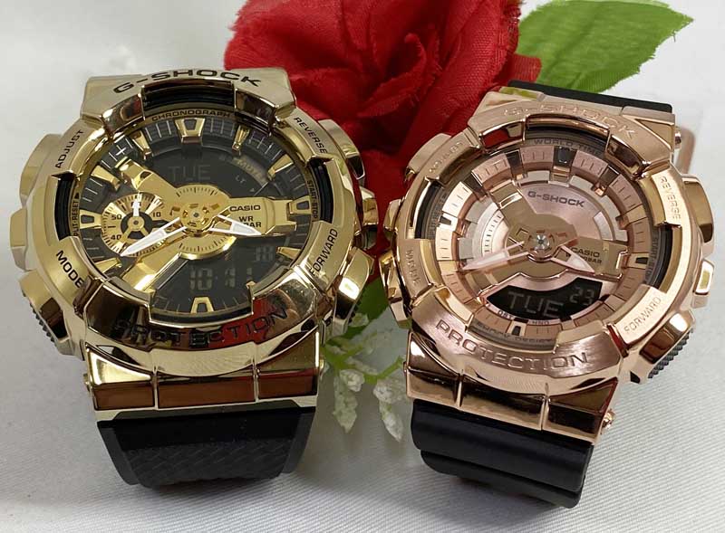 肌触りがいい 恋人たちのGショックペアウオッチ G-SHOCK メタルシリーズ同士の ペア腕時計 カシオ 2本セット gショック ベビーg  GM-110G-1A9JF GM-S110PG-1AJF 電池式 アナデジ 人気 ラッピング無料 g-shock メッセージカード手書きします  あす楽対応 クリスマス ...