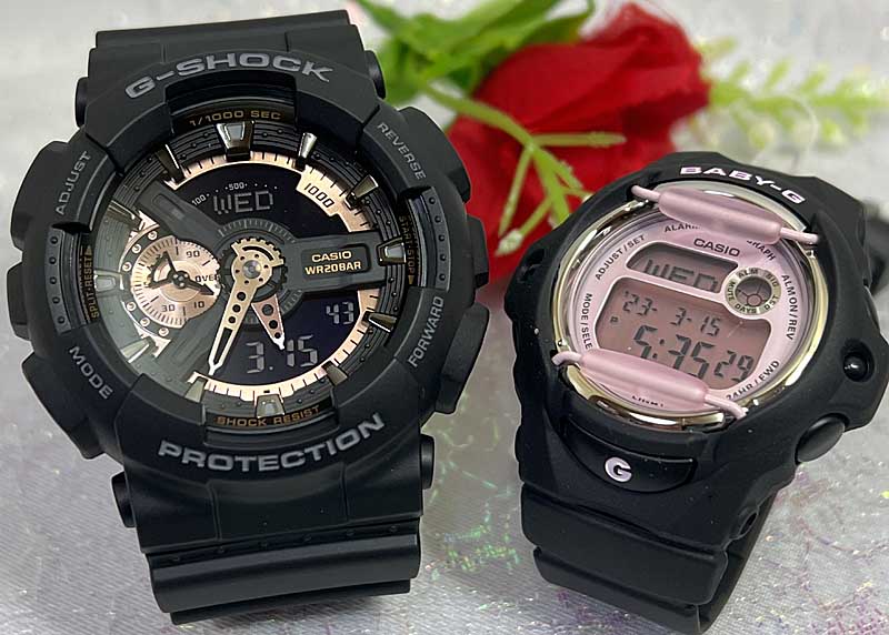 【愛の証 一緒にタフな時を刻もう】Gショック ペアウオッチ Gショック ペア G-SHOCK BABY-G ペア腕時計 カシオ 2本セットgショック GA-110RG-1AJF BG-169U-1CJF 人気 婚約 夫婦 高級 クリスマス プレゼント 誕生日 御祝い 還暦 銀婚式 結婚記念日 婚約|時計のジュエリータイム ムラタ