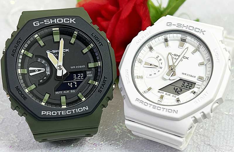 【愛の証 一緒にタフな時を刻もう】Gショック ペアウオッチ G-SHOCK ペア腕時計 カシオ 2本セット アナデジ GA-2110SU-3AJF GMA-S2100-7AJF 　 誕生日 御祝い還暦 銀婚式 結婚記念日 婚約 婚約　夫婦 高級　クリスマス プレゼント｜時計のジュエリータイム　ムラタ
