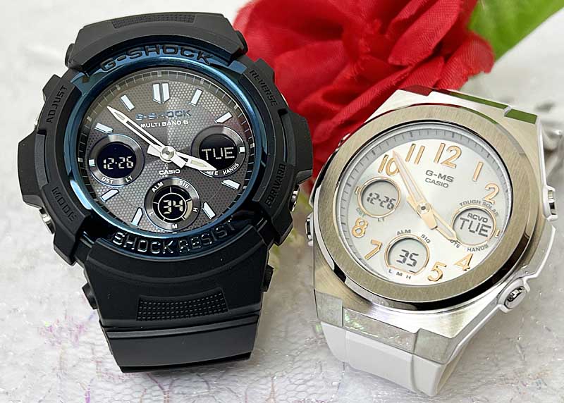 【愛の証 一緒にタフな時を刻もう】ペアウオッチ gショックGショックペアウォッチ G-SHOCK BABY-G ペア腕時計 カシオ 2本セット gショック 電波ソーラー AWG-M100A-1AJF MSG-W600-7AJF ブランド 婚約 夫婦 高級 クリスマス プレゼント|時計のジュエリータイム ムラタ