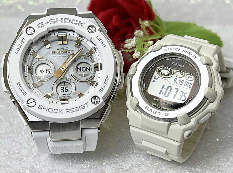 【愛の証 一緒にタフな時を刻もう】ペアウオッチ G-SHOCK BABY-G ペアウォッチ 電波ソーラー カシオ 2本セット アナデジ GST-W300-7AJFBGR-3003NC-7JF 夫婦 高級 クリスマス プレゼント 誕生日 御祝い還暦 銀婚式|時計のジュエリータイム ムラタ