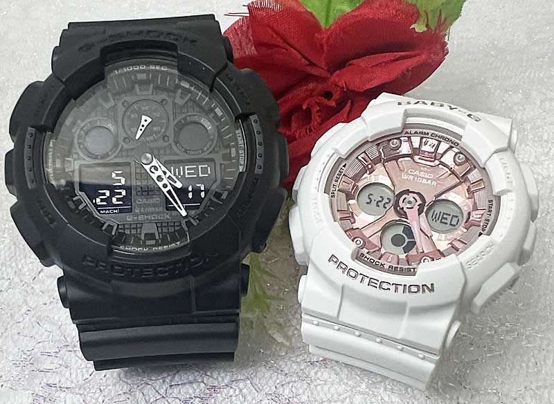 【愛の証 一緒にタフな時を刻もう】Gショックペアウオッチ G-SHOCK BABY-G カシオ 2本セット GA-100-1A1JF BA-130-7A1JF 誕生日 御祝い還暦 銀婚式 結婚記念日 婚約　人気 婚約　夫婦 高級　クリスマス プレゼント おすすめ｜時計のジュエリータイム　ムラタ