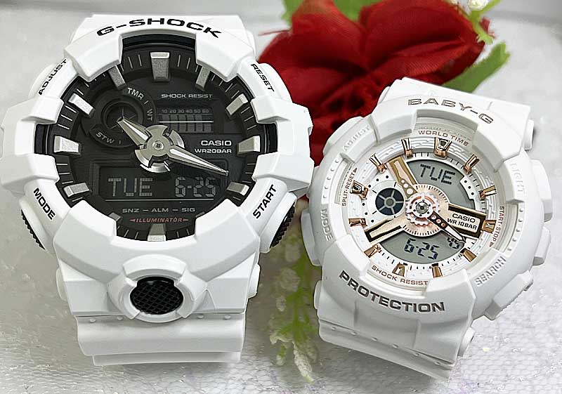 【愛の証 一緒にタフな時を刻もう】ペアウオッチ gショックGショック ペアウオッチ G-SHOCK BABY-G ペア腕時計 カシオ 2本セット GA-700-7AJFBA-110RG-7AJF プレゼント プレゼント 愛の証 誕生日 御祝い 婚約 夫婦 高級 クリスマス プレゼント|時計のジュエリータイム ムラタ