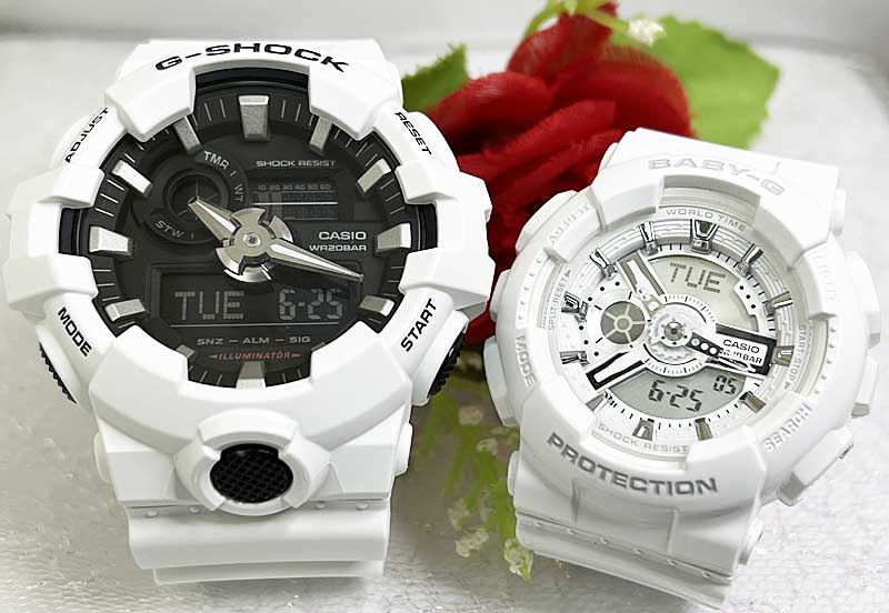 【愛の証 一緒にタフな時を刻もう】Gショックペアウオッチ g-shock G-SHO人気 婚約 夫婦 高級 クリスマス プレゼント おすすめCK BABY-G ペア腕時計 カシオ 2本セット GA-700-7AJF BA-110-7A3JF 電池式 人気 誕生日 御祝い 銀婚式 結婚記念日 婚約|時計のジュエリータイム ムラタ