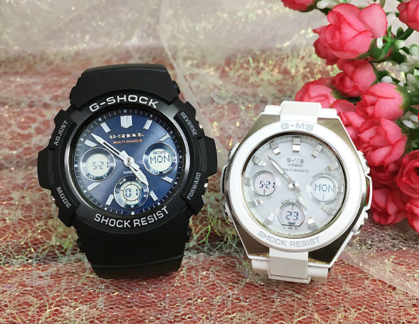 【愛の証 一緒にタフな時を刻もう】ペアウオッチ gショックGショックペア G-SHOCK BABY-G ペアウォッチ ペア腕時計 カシオ 2本セット gショック 電波ソーラー AWG-M100SB-2AJF MSG-W100-7AJF　ブランド 婚約 夫婦 高級 クリスマス プレゼント｜時計のジュエリータイム　ムラタ