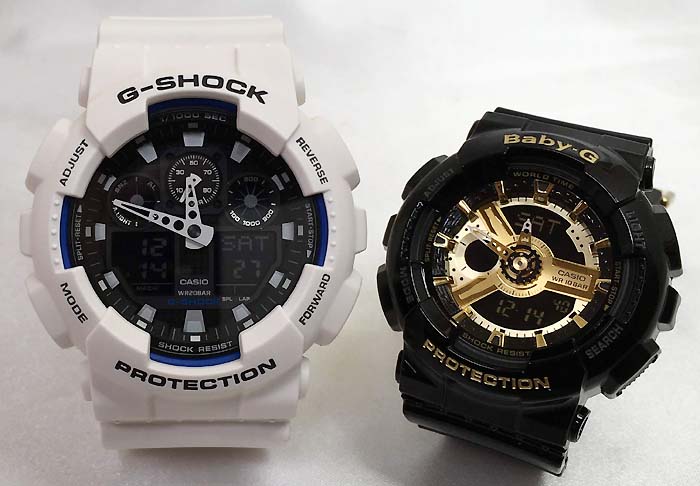 【愛の証 一緒にタフな時を刻もう】ペアウオッチ gショックGショック ペアウォッチ G-SHOCK BABY-G ペア腕時計 カシオ 2本セット アナデジ GA-100B-7AJF BA-110-1AJF プレゼント 新品 人気 婚約　夫婦 高級　クリスマス プレゼント おすすめ｜時計のジュエリータイム　ムラタ