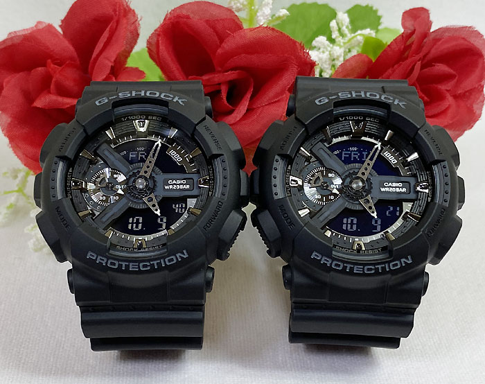 【愛の証 一緒にタフな時を刻もう】ペアウオッチ gショック G-SHOCK Gショック メンズ ペア腕時計 カシオ 2本セット 双子コーデ GA-110-1BJF 婚約夫婦 高級クリスマス プレゼント おすすめ 誕生日 御祝い還暦 結婚記念日 婚約|時計のジュエリータイム ムラタ