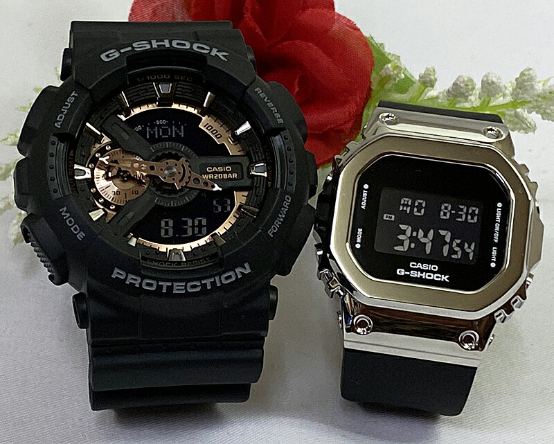 【愛の証 一緒にタフな時を刻もう】ペアウオッチ gショックGショックペアウォッチ G-SHOCK ペア腕時計 カシオ 2本セット gショック アナデジ GA-110RG-1AJF GM-S5600-1JF お揃い プレゼント 新品　ブランド 婚約 夫婦 高級 クリスマス プレゼント｜時計のジュエリータイム　ムラタ