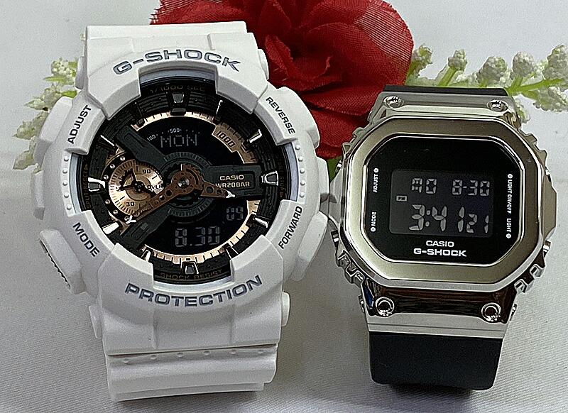 恋人たちのGショック G-SHOCK ペアウォッチ ペア腕時計 カシオ 2本セット アナデジ GA-110RG-7AJF GM-S5600-1JF プレゼント 手書きのお付けします　ブランド 婚約 夫婦 高級 クリスマス プレゼント｜時計のジュエリータイム　ムラタ