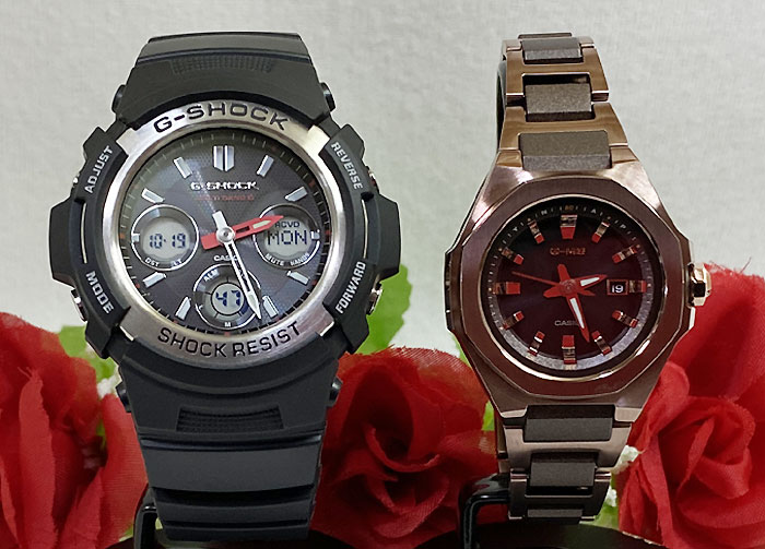 【愛の証 一緒にタフな時を刻もう】ペアウオッチ gショックGショックペアウォッチ gショック G-SHOCK BABY-G ペア腕時計 カシオ 2本セット 電波ソーラー AWG-M100-1AJF MSG-W350CG-5AJF 夫婦 高級　クリスマス プレゼント 婦 結婚｜時計のジュエリータイム　ムラタ