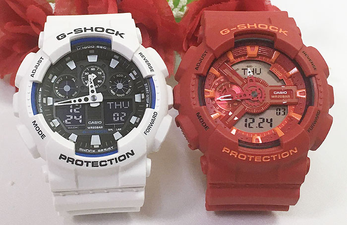 【愛の証 一緒にタフな時を刻もう】ペアウオッチ gショックGショック ペアウォッチ G-SHOCK ペア腕時計 カシオ 2本セット gショック アナデジ GA-100B-7AJF GA-110AC-4AJF プレゼント ギフト ブランド 婚約 夫婦 高級 クリスマス プレゼント|時計のジュエリータイム ムラタ