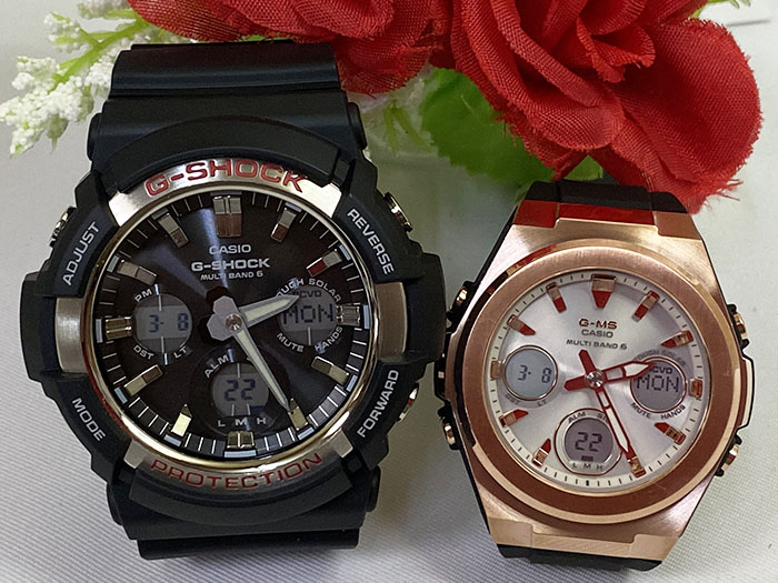 【愛の証 一緒にタフな時を刻もう】Gショック ペアウオッチ G-SHOCK BABY-G ペア腕時計 カシオ 2本セット 電波ソーラー GAW-100-1AJF MSG-W600G-1AJF プレゼント 誕生日 御祝い 銀婚式 結婚記念日 婚約　人気 婚約　夫婦 高級クリスマス｜時計のジュエリータイム　ムラタ