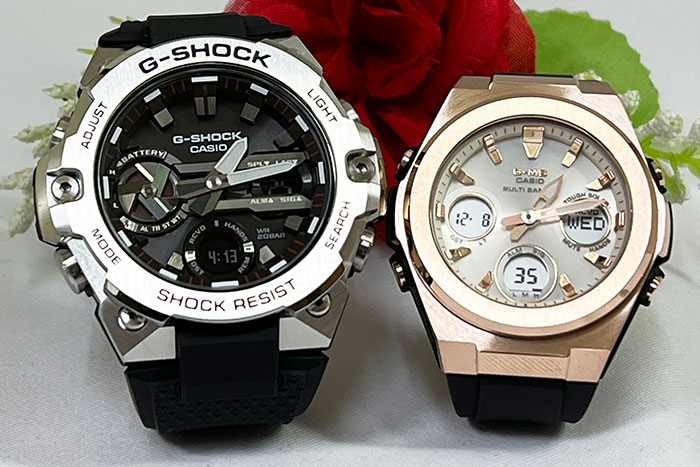 【愛の証 一緒にタフな時を刻もう】 Gショックペアウオッチ 夫婦 高級 クリスマス プレゼント G-SHOCK BABY-G ペアウォッチ カシオ 2本セット タフソーラー 電波ソーラー GST-B400-1AJF MSG-W600G-1AJF 誕生日 御祝い 銀婚式 結婚記念日|時計のジュエリータイム ムラタ