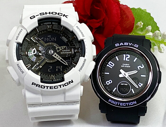 【愛の証 一緒にタフな時を刻もう】Gショック ペアウオッチ G-SHOCK BABY-G ペア腕時計 カシオ 2本セット GA-110GW-7AJF BGA-290DR-1AJF 電池式 プレゼント ラッピング無料 婚約夫婦 高級クリスマス おすすめ 誕生日 御祝い還暦 銀婚式 結婚記念日 婚約|時計のジュエリータイム ムラタ