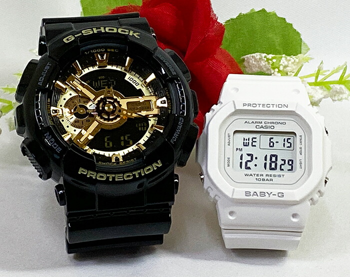 【愛の証 一緒にタフな時を刻もう】ペアウオッチ gショックGショック ペアウオッチ G-SHOCK BABY-G ペア腕時計 カシオ 2本セット GA-110GB-1AJF BGD-565U-7JF 電池式 アナデジ デジタル お揃い 人気 婚約　夫婦 高級　クリスマス プレゼント おすすめ｜時計のジュエリータイム　ムラタ
