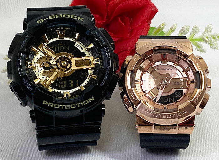 【愛の証 一緒にタフな時を刻もう】Gショック ペアウオッチ G-SHOCK ペア腕時計 カシオ 2本セット gショック GA-110GB-1AJF GM-S110PG-1AJF 電池式 誕生日 御祝い還暦 銀婚式 結婚記念日 婚約 人気 婚約 夫婦 高級クリスマス プレゼント おすすめ|時計のジュエリータイム ムラタ