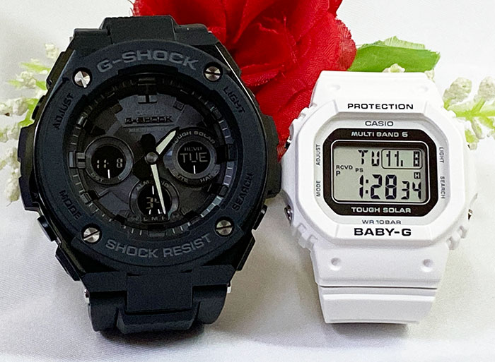 【愛の証 一緒にタフな時を刻もう】Gショックペアウオッチgショック 人気 婚約 夫婦 高級クリスマス プレゼント おすすめ G-SHOCK BABY-G ペアウォッチ カシオ 2本セット 電波ソーラー GST-W300G-1A1JF BGD-5650-7JF 誕生日 御祝い還暦 銀婚式|時計のジュエリータイム ムラタ