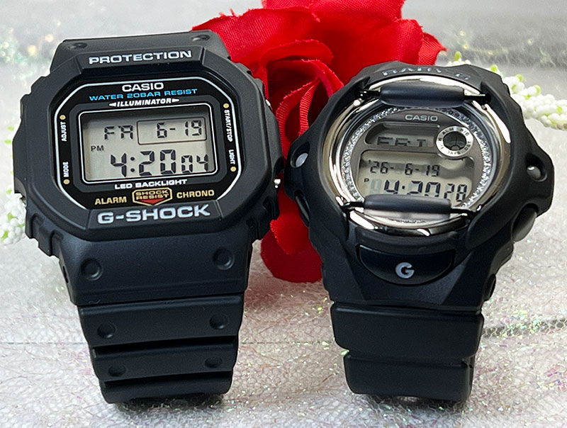 【愛の証 一緒にタフな時を刻もう】ペアウォッチ gショックGショック ペアウオッチ G-SHOCK BABY-G ペア腕時計 カシオ 2本セット DW-5600UE-1JF BG-169KB-1JF デジタル クリスマス 誕生日 御祝い 銀婚式 結婚記念日 婚約 夫婦｜時計のジュエリータイム　ムラタ
