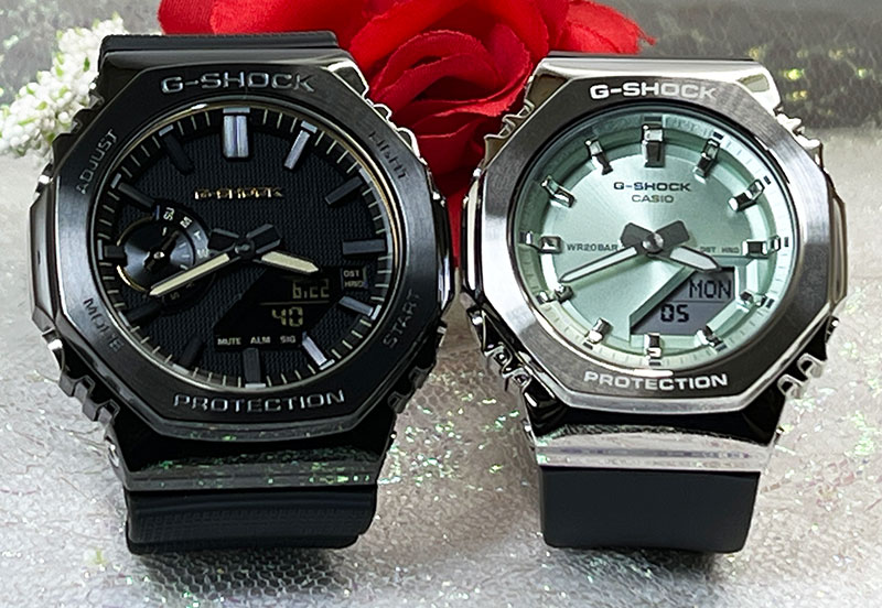 【愛の証 一緒にタフな時を刻もう】Gショック ペアウオッチ人気の八角シリーズ腕時計 G-SHOCK BABY-G カシオ 2本セット gショックメタルシリーズ GM-2100LXB-1A9JF GM-S2110-3AJF 誕生日 御祝い 銀婚式結婚記念日 プレゼント 婚約夫婦 高級クリスマス|時計のジュエリータイム ムラタ
