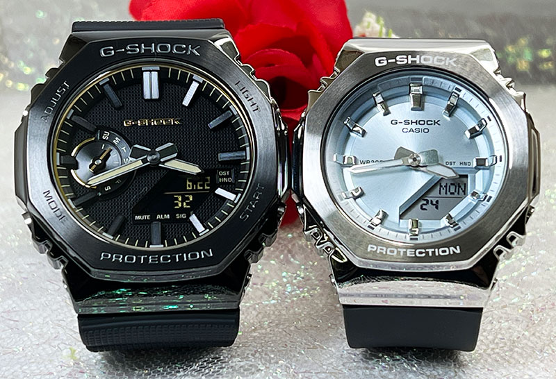 【愛の証 一緒にタフな時を刻もう】Gショック ペアウオッチ人気の八角シリーズ腕時計 G-SHOCK BABY-G カシオ 2本セット gショックメタルシリーズ GM-2100LXB-1A9JF GM-S2110-2AJF 誕生日 御祝い 銀婚式結婚記念日 プレゼント 婚約夫婦 高級クリスマス｜時計のジュエリータイム　ムラタ