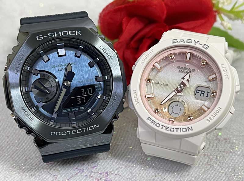 【愛の証 一緒にタフな時を刻もう】Gショック ペアウオッチ G-SHOCK BABY-G カシオ 2本セット 電池式 アナデジ GM-2100N-2AJF BGA-250-7A2JF プレゼント 誕生日 御祝い 銀婚式 結婚記念日 婚約 人気 婚約 夫婦 高級クリスマス プレゼント|時計のジュエリータイム ムラタ