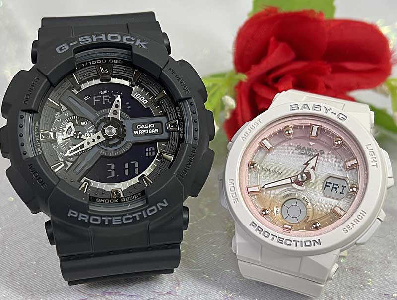 【愛の証 一緒にタフな時を刻もう】Gショックペアウオッチ G-SHOCK BABY-G ペア腕時計 カシオ 2本セット アナデジ GA-110-1BJF BGA-250-7A2JF ブラックピンクゴールド人気 婚約　夫婦 高級クリスマス プレゼント 誕生日 御祝い還暦 結婚記念日｜時計のジュエリータイム　ムラタ 24,992円