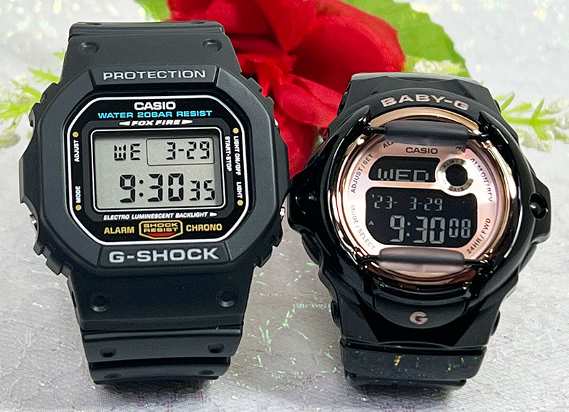 【愛の証 一緒にタフな時を刻もう】 Gショック ペアウオッチ G-SHOCK BABY-G ペア腕時計 カシオ 2本セット DW-5600E-1 BG-169UG-1JF デジタルブランド 婚約 夫婦 高級 クリスマス プレゼントプレゼント 誕生日 御祝い還暦 銀婚式 結婚記念日 婚約｜時計のジュエリータイム　ムラタ