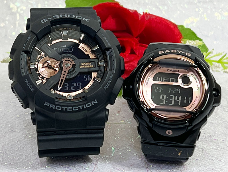 【愛の証 一緒にタフな時を刻もう】Gショック ペアウオッチ Gショック ペア G-SHOCK BABY-G ペア腕時計 カシオ 2本セットgショック GA-110RG-1AJF BG-169UG-1JF 人気 婚約 夫婦 高級 クリスマス プレゼント 誕生日 御祝い還暦 銀婚式 結婚記念日 婚約|時計のジュエリータイム ムラタ